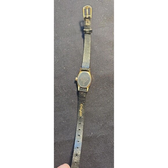 Ladies timex gold cased quartz watch with leather crocodile embossed black strap - Picture 9 of 9